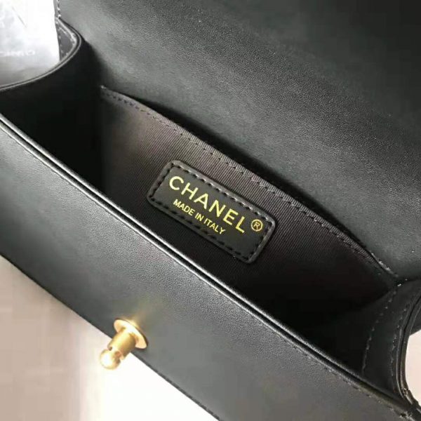 Chanel Women Small Boy Chanel Handbag in Metallic Lambskin Leather-Black and Gold (9)