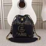 Chanel Women Small Drawstring Bag in Grained Calfskin Leather-Black - Image 2