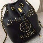 Chanel Women Small Drawstring Bag in Grained Calfskin Leather-Black - Image 4