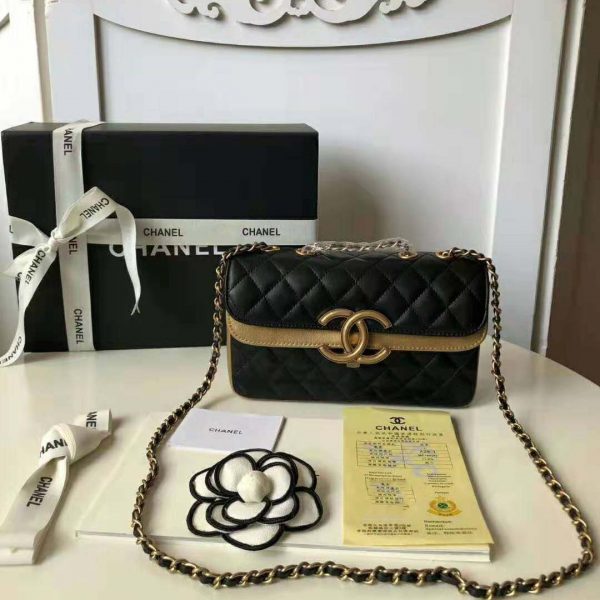 Chanel Women Small Flap Bag in Metallic Lambskin Leather-Black (3)