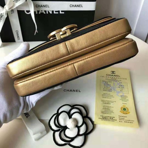 Chanel Women Small Flap Bag in Metallic Lambskin Leather-Black (5)