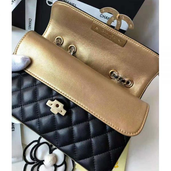 Chanel Women Small Flap Bag in Metallic Lambskin Leather-Black (6)