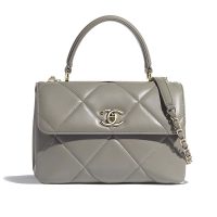 Chanel Women Small Flap Bag with Top Handle in Lambskin Leather-Grey (1)