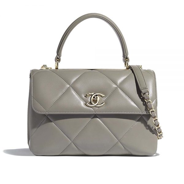 Chanel Women Small Flap Bag with Top Handle in Lambskin Leather-Grey (1)