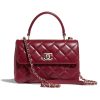 Chanel Women Small Flap Bag with Top Handle in Lambskin Leather-Maroon