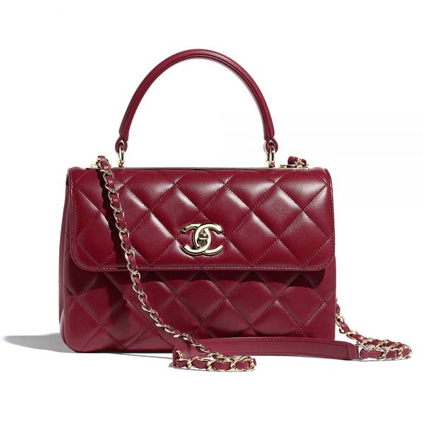 Chanel Women Small Flap Bag with Top Handle in Lambskin Leather-Maroon (1)