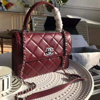 Chanel Women Small Flap Bag with Top Handle in Lambskin Leather-Maroon (1)