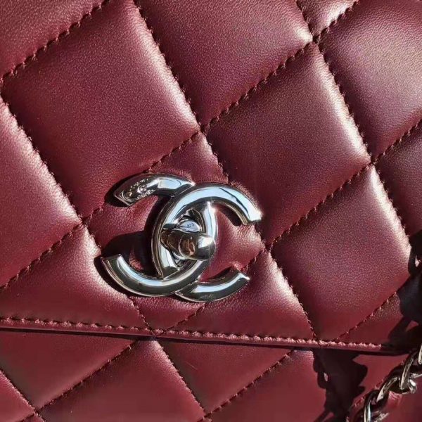 Chanel Women Small Flap Bag with Top Handle in Lambskin Leather-Maroon (5)