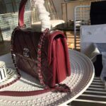 Chanel Women Small Flap Bag with Top Handle in Lambskin Leather-Maroon - Imagen 5