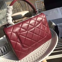 Chanel Women Small Flap Bag with Top Handle in Lambskin Leather-Maroon (1)