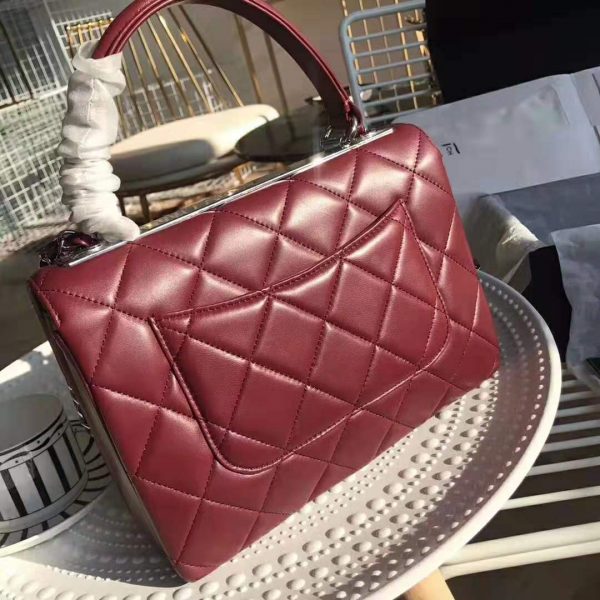 Chanel Women Small Flap Bag with Top Handle in Lambskin Leather-Maroon (7)