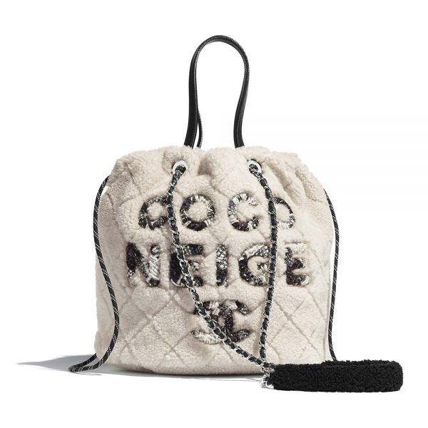 Chanel Women Small Shopping Bag in Shearling Sheepskin Leather-White (1)