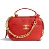 Chanel Women Vanity Case in Embossed Grained Calfskin Metal Chain-Red