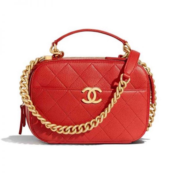 Chanel Women Vanity Case in Embossed Grained Calfskin Metal Chain-Red (1)