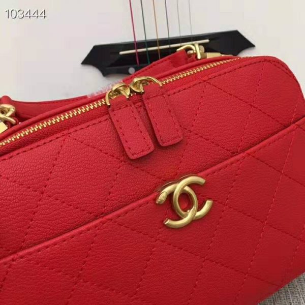 Chanel Women Vanity Case in Embossed Grained Calfskin Metal Chain-Red (5)