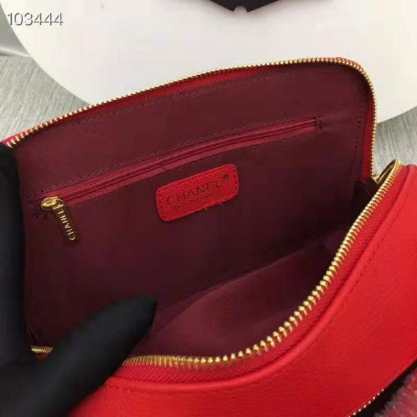 Chanel Women Vanity Case in Embossed Grained Calfskin Metal Chain-Red (9)