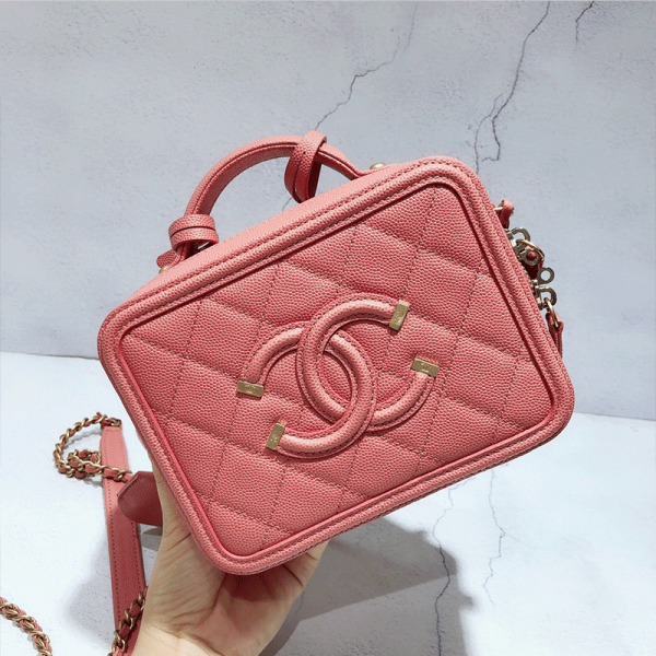 Chanel Women Vanity Case in Grained Calfskin Leather-Pink (7)