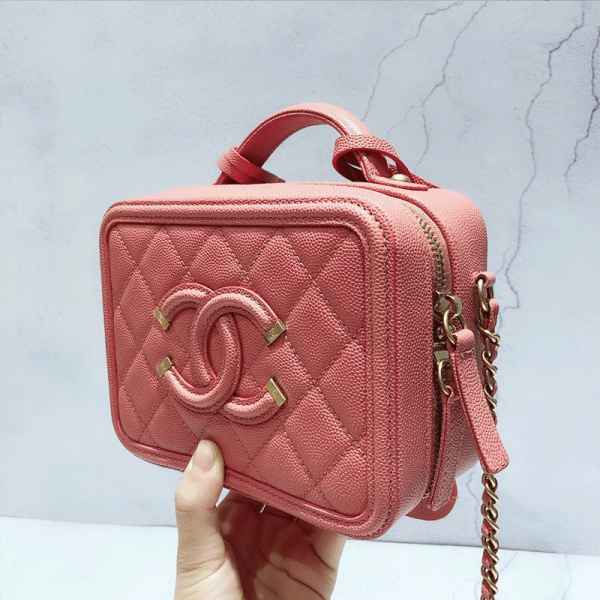 Chanel Women Vanity Case in Grained Calfskin Leather-Pink (8)