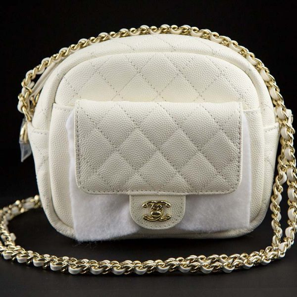 Chanel Women Vanity Case in Grained Calfskin Leather-White (7)