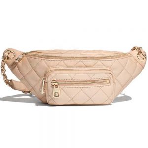 Chanel Women Waist Bag in Grained Embossed Calfskin Leather-Beige