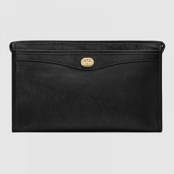 Gucci GG Men Pouch with Interlocking Bag in Black Soft Leather (1)