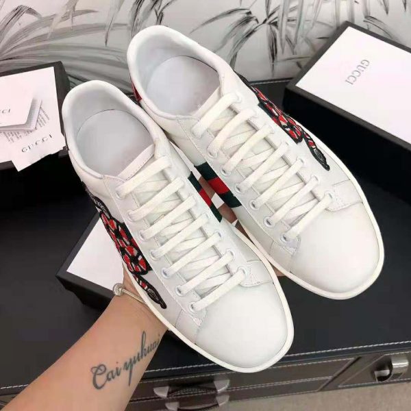 Gucci Men Ace Embroidered Sneaker with Embroidered Kingsnake Appliqué-White (3)