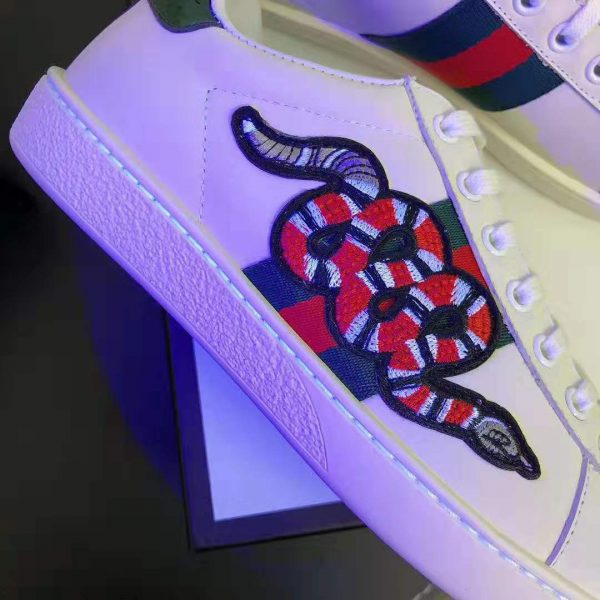 Gucci Men Ace Embroidered Sneaker with Embroidered Kingsnake Appliqué-White (6)