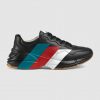 Gucci Men Rhyton Web Print Leather Sneaker in 5.1 cm Height-Black