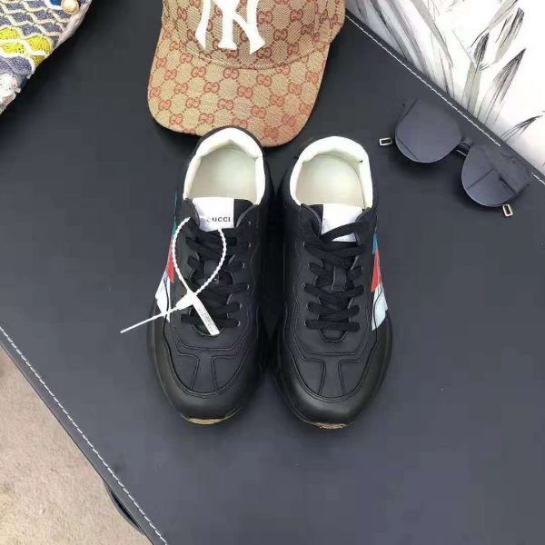 Gucci Men Rhyton Web Print Leather Sneaker in 5.1 cm Height-Black (2)