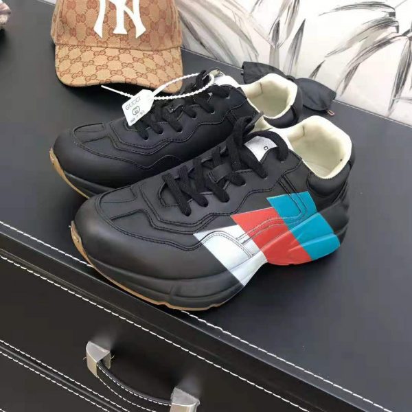 Gucci Men Rhyton Web Print Leather Sneaker in 5.1 cm Height-Black (3)