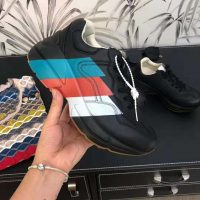 Gucci Men Rhyton Web Print Leather Sneaker in 5.1 cm Height-Black (1)