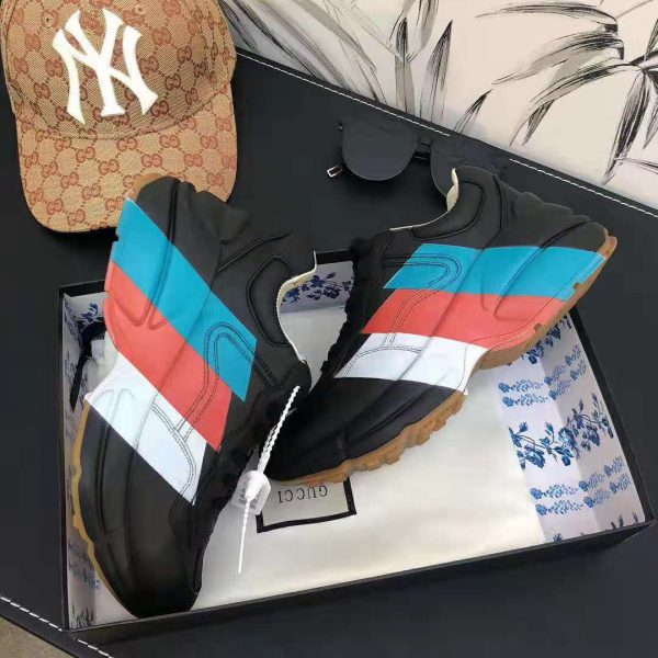 Gucci Men Rhyton Web Print Leather Sneaker in 5.1 cm Height-Black (7)
