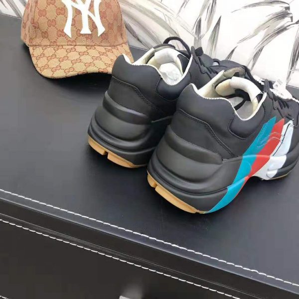 Gucci Men Rhyton Web Print Leather Sneaker in 5.1 cm Height-Black (8)