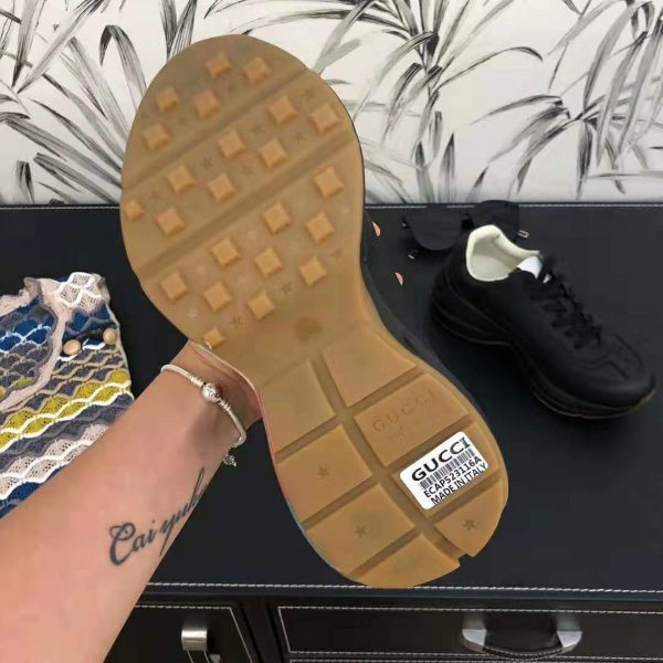Gucci Men Rhyton Web Print Leather Sneaker in 5.1 cm Height-Black (9)
