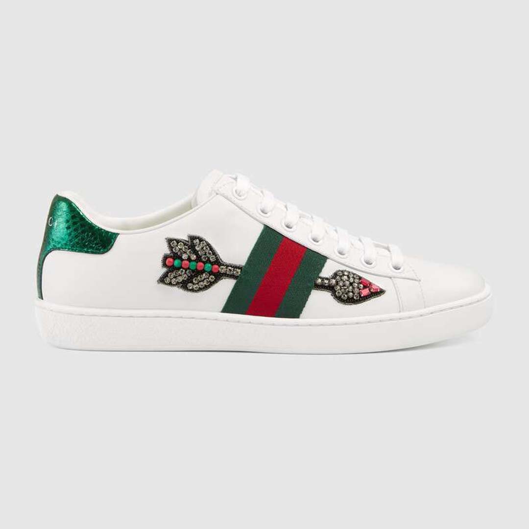 Gucci Unisex Ace Embroidered Sneaker with Arrow Appliqués-White - LULUX