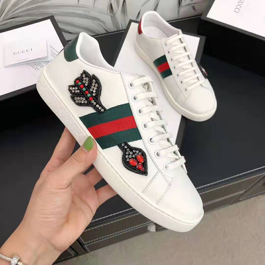 Gucci Unisex Ace Embroidered Sneaker with Arrow Appliqués-White - LULUX
