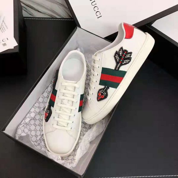 Gucci Unisex Ace Embroidered Sneaker with Arrow Appliqués-White (3)