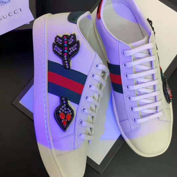 Gucci Unisex Ace Embroidered Sneaker with Arrow Appliqués-White (6)