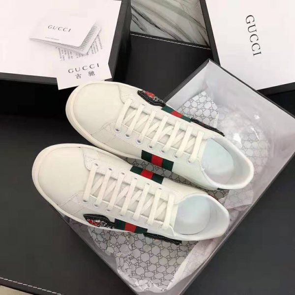 Gucci Unisex Ace Embroidered Sneaker with Arrow Appliqués-White (8)