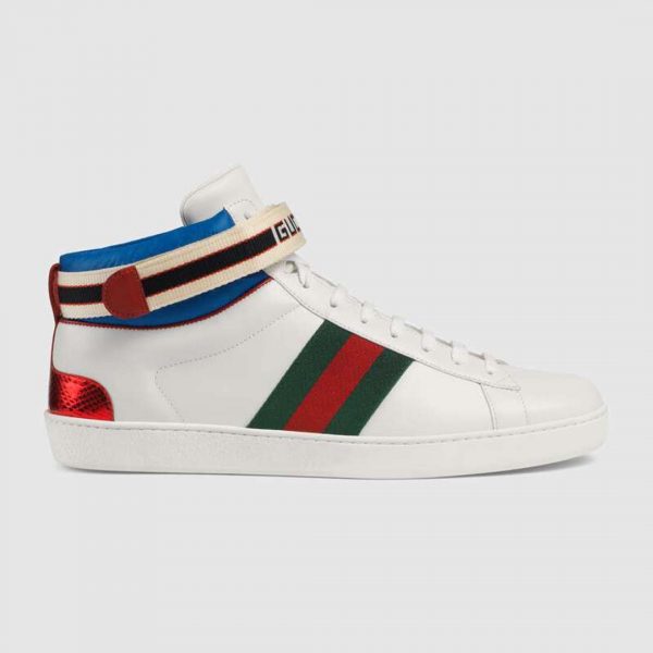 Gucci Unisex Ace Gucci Stripe High-Top Sneaker-White (1)