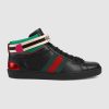 Gucci Unisex Ace Gucci Stripe High-Top Sneaker in 5.1 cm Height-Black