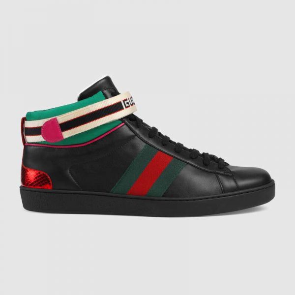 Gucci Unisex Ace Gucci Stripe High-Top Sneaker in 5.1 cm Height-Black (1)