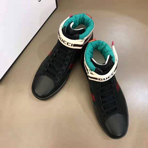 Gucci Unisex Ace Gucci Stripe High-Top Sneaker in 5.1 cm Height-Black (4)