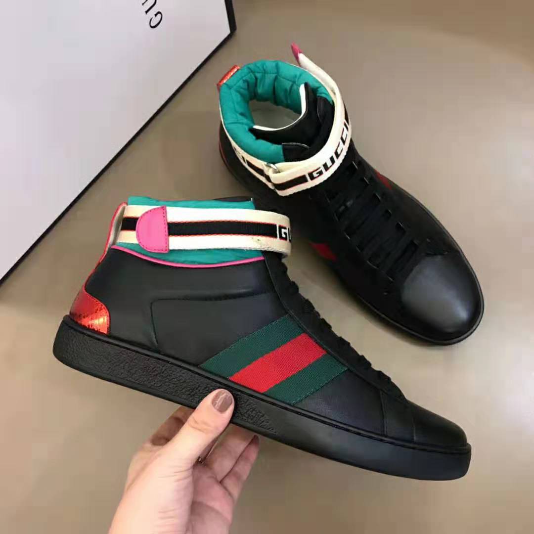 Gucci Unisex Ace Gucci Stripe High-Top Sneaker in 5.1 cm Height-Black ...