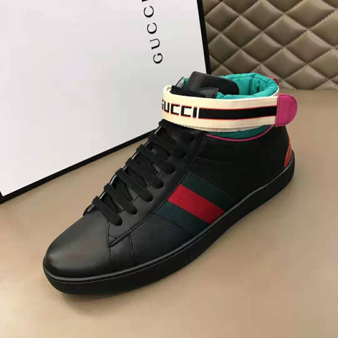 Gucci Unisex Ace Gucci Stripe High-Top Sneaker in 5.1 cm Height-Black ...