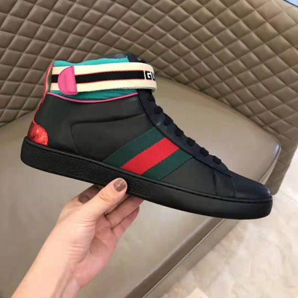 Gucci Unisex Ace Gucci Stripe High-Top Sneaker in 5.1 cm Height-Black (7)