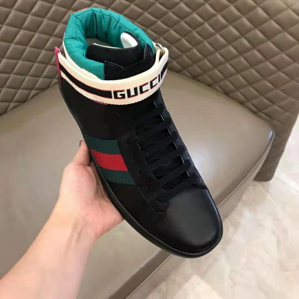 Gucci Unisex Ace Gucci Stripe High-Top Sneaker in 5.1 cm Height-Black (8)