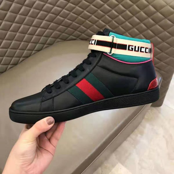 Gucci Unisex Ace Gucci Stripe High-Top Sneaker in 5.1 cm Height-Black (9)