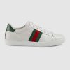Gucci Unisex Ace Leather Sneaker White Leather with Green Crocodile Detail