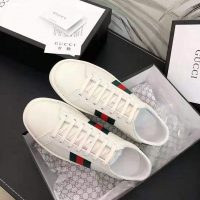 Gucci Unisex Ace Leather Sneaker White Leather with Green Crocodile Detail (1)